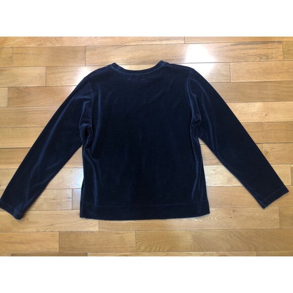 Lauren Ralph Lauren Cotton Blend Velour Long Sleeve Navy Sweatshirt Size L - Picture 10 of 10